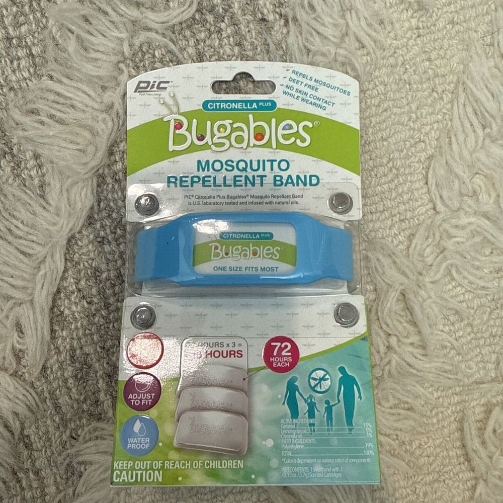 NEW BLUE Bugables Mosquito Repel Citronella (1)‎ Wristband (3)  Inserts
